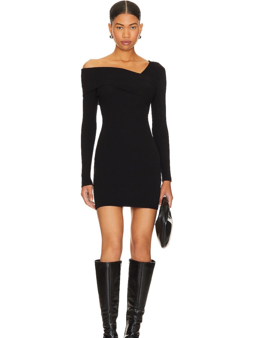 superdown Black One-Shoulder Ribbed Mini Dress